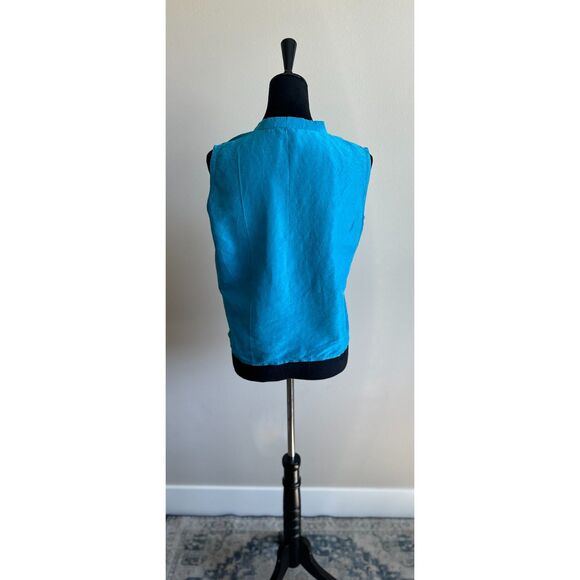 Eileen Fisher Women's Turquoise Silk Sleeveless Petit Bishop Collar Top Size PM - Picture 4 of 8